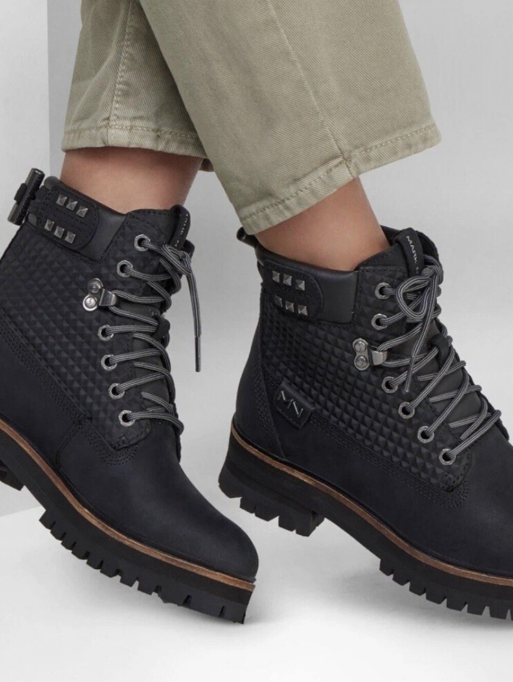 Mark Nason Lumber Jill Mulberry Lace Up Studded Combat Utilitarian Boots 8.5